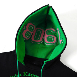 Sudadera de Felpa Verde Estampada de Invierno 1908 Aka COTTON con Franja Rosa, Puños Transpirables, Bolsillo Canguro y Capucha con Cuello Redondo - Product Image 5