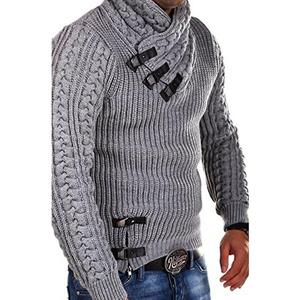 Suéter de punto de cable para hombre con diseño de cuello de hebilla - Product Image 1