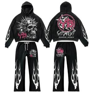 Conjunto de pantalones de chándal con capucha y lavado ácido de alta calidad, pantalones de chándal apilados acampanados con estampado Dtg de pantalla Vintage - Product Image 2