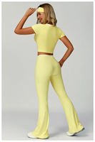 Ensemble de sport et yoga 3 pièces blanc uni pour femme : hauts à manches courtes et leggings larges, écologique