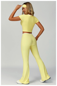 ชุดออกกำลังกาย2ชิ้นสำหรับผู้หญิงชุดออกกำลังกายเล่นกีฬาโยคะฟิตเนส2ชิ้นเสื้อแขนสั้นเลกกิ้งกว้างยอดนิยม2025 - Product Image 6