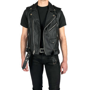 Stylish Asymmetrical Leather <b>Vest</b> <b>Black</b> Color Zipper Fashionable Leather Waistcoat With Belts Outwear Sleeveless Leather Jackets - Product Image 1