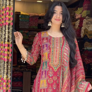 Ensemble de Kurta de travail en miroir imprimé en soie de chinon lourd de concepteur toutes les saisons matériau de qualité supérieure pour les femmes mariage ethnique - Product Image 1