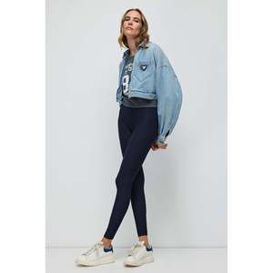 Leggings Deportivos Sin Costuras de Tela Elástica de Cintura Alta Azul Marino - Product Image 3