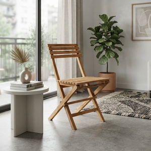 Chaise pliante d'extérieur en teck massif à lattes horizontales pour jardin et terrasse, portable, compacte, design artistique et décoratif - Product Image 5