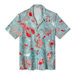 La camisa azul francesa de Mar di Gras presenta juerguistas semidesnudos con tuberías de tiza de criaturas marinas y diseño de tapiz sueco - Product Image 2