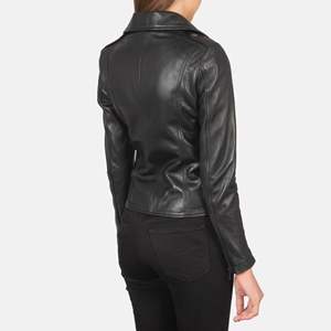Veste de motard noire en cuir véritable peau de mouton avec fermeture éclair et poches intérieures et extérieures - Product Image 4