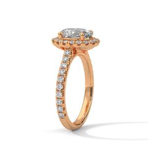 Anillo de Compromiso Ovalado con Halo de Diamantes de Laboratorio, 2ct VVS EF CVD, Anillo de Oro Sólido, Anillo con Halo Oculto, Amarillo, Rosa y Blanco - Product Image 4