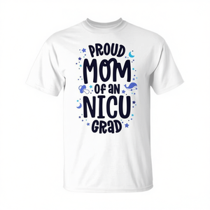 T-shirt con stampa digitale a maniche corte con scollo rotondo per adulti, con stampa digitale, per le mamme orgogliose di un bambino uscito dal reparto di terapia intensiva - Product Image 2