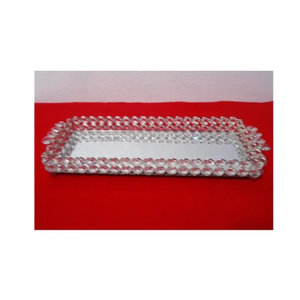 Hot Sale Luxury <b>Rectangular</b> Shape Metal <b>Mirror</b> Shining Finished Food Serving Tray With Crystal Beaded Border Christmas - Product Image 1
