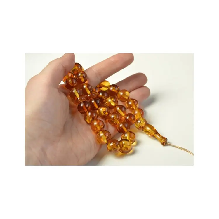 Baltic Amber Oval Gold Color Islamic Koran Prayer Beads