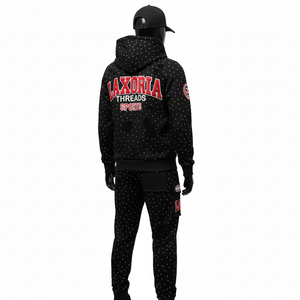 Custom Vintage Acid Wash Sun Faded Street Wear Tracksuits Distressed Zip Up Graphic Rhinestone Hoodie And <b>Sweatpants</b> <b>Set</b> - Product Image 3
