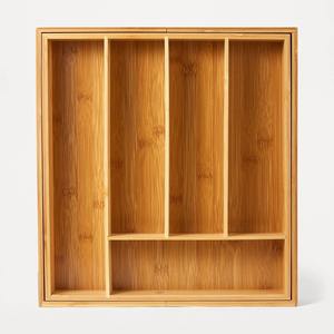 Plateaux en bois de bambou divisés compartiment organisateur de commodités de vanité plateau en bois pour ustensiles de cuisine - Product Image 2