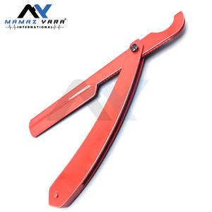 Portacuchillas de Barbero de Acero Inoxidable con Recubrimiento en Polvo Rojo Brillante - Cuchilla Turca de Borde Recto Plegable para Barberos - Product Image 5