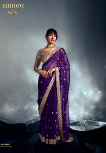 Sari de Fiesta para Mujer, Ropa de Boda, Nuevo Diseño, Bordado, Trabajo a Mano en el Borde y el Cuerpo, Moti, Cutdana, Lentejuelas - Product Image 3