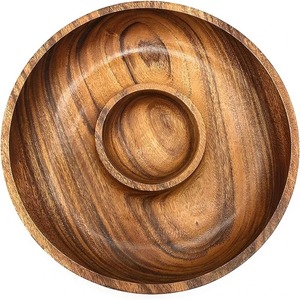 Assiette à salsa en bois d'acacia Plateau de 10 pi x 1.5 po d'épaisseur Plat à croustilles et trempette en vaisselle brune - Product Image 2