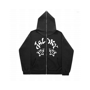 Sudadera con capucha unisex de algodón 100% personalizada con cremallera completa, forro polar grueso para invierno, de alta calidad, con estampado digital de diamantes de imitación en toda la superficie, de secado rápido. - Product Image 3
