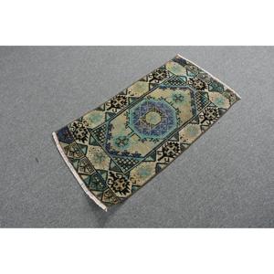 Alfombra Turca, Alfombra Vintage de 1.5x3 pies, Alfombra de Lana con Diseño Floral Azul - Product Image 4