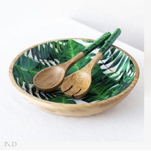 Petit saladier moderne en bois avec ensemble de serveurs Grand saladier en bois massif avec cuillère pour salade de fruits Racine sculptée - Product Image 5