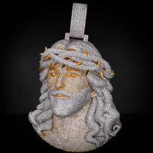 Bling Iced Out Jesus Face Head Moissanite Colgante de diamante de corte redondo 925 Plata con colgantes y dijes de joyería fina chapados en oro - Product Image 5