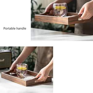 Plateau de service rectangulaire en bois de qualité supérieure, décoratif et simple, avec poignées, couleur bois brun, pour hôtels, restaurants, utilisation de service. - Product Image 3