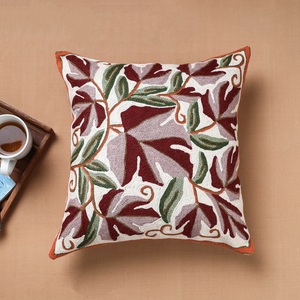 Funda de cojín de yute Crewel bordado a mano patrón de hoja Floral Material de lana para decoración de Hotel en casa técnica de costura - Product Image 2