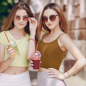 Débardeur court en coton doux et extensible à côtes en dentelle pour femmes, haut de camisole sans manches basique d'été, vêtement décontracté pour tous les jours - Product Image 1