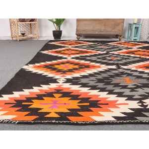 Alfombra de 7.1x9 pies, Alfombra Turca Vintage, Alfombra de Lana Kilim Negra - Product Image 5