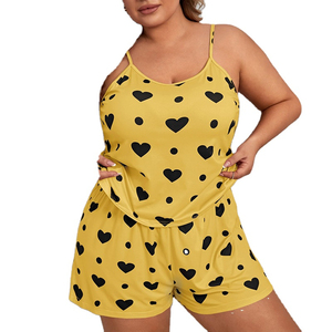 Camisón de satén de seda de talla grande personalizado para mujer, pijama informal para el hogar, pantalones cortos de verano, Conjunto de pijama de satén de dos piezas con logotipo personalizado - Product Image 1