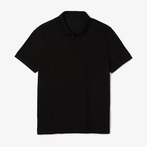 Polo de algodón elástico con logotipo bordado personalizado, camisa de ajuste Regular, color negro, con solapa de botón oculto y Rib, 100% - Product Image 5