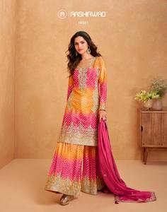 Salwar Kameez Tradicional de Seda Chinon para Mujer, Creación Neeta Premium, Ropa India Pakistaní, Secado Rápido, Largo hasta la Rodilla, Corte Regular - Product Image 3