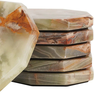 Ensemble de sous-verres octogonaux verts en onyx, sous-verres en marbre faits à la main en onyx vert, sous-verres en marbre multi-verts en onyx - Product Image 1
