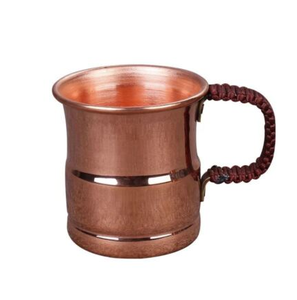 Taza de cobre Diseño de cuero hecho a mano Mango Drinkware Capacidad de 450 Ml Taza de mula de Moscú de cobre martillado - Product Image 1