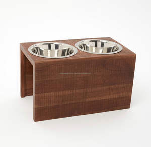 Mangeoire surélevée en bois d'acacia pour chien, support pour chat, 2 plats en métal fabriqués à la main, avec plusieurs finitions et tailles. - Product Image 3