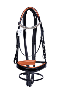 Bride de cheval en cuir véritable fantaisie avec rembourrage doux et conception réglable en cristal de strass approvisionnement en gros - Product Image 4