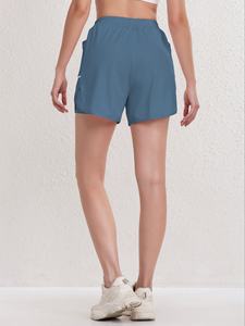 Short de gymnastique respirant taille haute à séchage rapide personnalisé pour femmes Short de yoga avec poche pour téléphone Design gris décontracté - Product Image 5