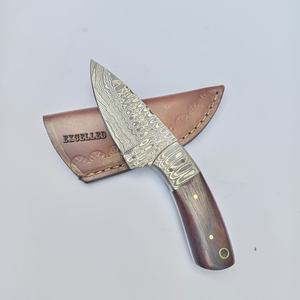 Couteau de chasse à lame fixe en acier Damas fait à la main, manche en bois avec étui en cuir gratuit - Product Image 3