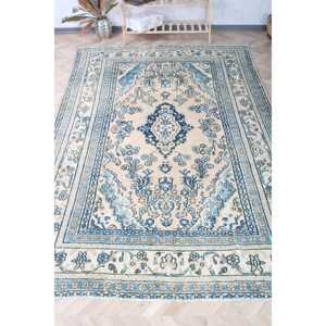 Alfombra Grande de Lana Vintage de 6.46x10 pies, Diseño Azul Marroquí Turco con Parches, Base de Látex, Decoración Ecológica para el Hogar - Product Image 1