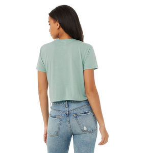 เสื้อครอปสำหรับผู้หญิงเสื้อครอปผ้าไหม/ผ้าฝ้ายระบายอากาศได้ดีแห้งเร็วลำลองคุณภาพสูงสำหรับฤดูร้อนขายส่งโลโก้ตามสั่ง - Product Image 3