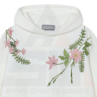 Sudadera con Capucha Premium Blanca Oversize para Mujer, con Bordado 3D Estético de Flores Rosas en la Parte Delantera, Cómoda, con Hombros Caídos, Colección de Invierno