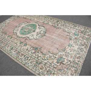 5.7x9.4 ft Rug, Vintage Turkish Rug, <b>Brown</b> <b>Wool</b> Rug - Product Image 1