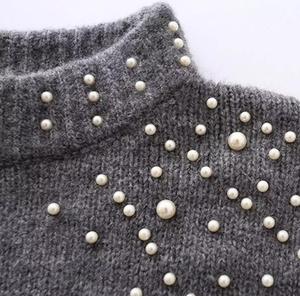 เสื้อถักคอกลมแขนยาวสำหรับผู้หญิงเสื้อสเวตเตอร์ถักหินทรงโอเวอร์ไซส์สำหรับฤดูหนาวโลโก้ตามสั่ง - Product Image 4