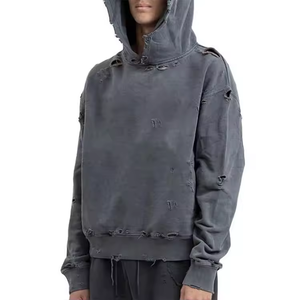 Pull vierge Streetwear sweat à capuche lavé à l'acide hommes surdimensionné poids lourd vintage sweat à capuche court boxy - Product Image 1
