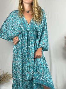 Vestido Kaftan Maxi Sexy con el Mejor Diseño para Mujer, Cuello en V, Largo, para Playa, Verano, Floral, Ecológico, Cintura Natural - Product Image 3