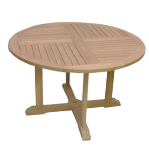 Mesa de comedor redonda de madera de teca de buena calidad con patas resistentes para uso en exteriores. - Product Image 1