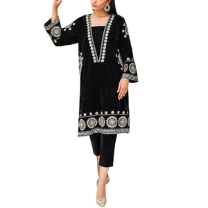 Increíble vestido de terciopelo al por mayor de lujo de color sólido elegante bordado de talla grande vestido de terciopelo suave ropa cultural nupcial a la venta - Product Image 4