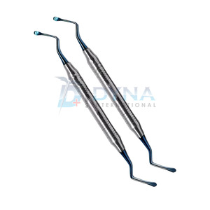 Juego de curetas Lucas de clase I de alta calidad, 2 puntas recubiertas de titanio, instrumentos quirúrgicos dentales dentados, Manual aprobado por CE - Product Image 5