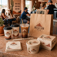 AT PACK Ensemble d'emballage de café personnalisé de 16 oz pour animaux de compagnie, comprenant gobelets jetables, sacs en papier, boîtes alimentaires et serviettes, pour cafés et restaurants