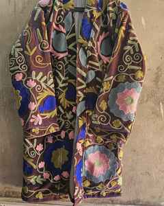 Veste longue pour femmes en toile 100% coton, design confortable et frais, broderie traditionnelle Suzani, vente - Product Image 3