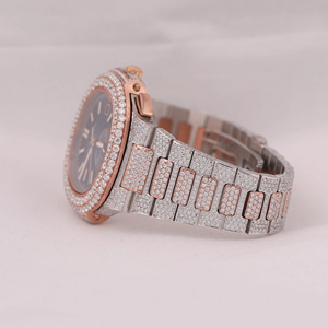 นาฬิกามงกุฎเพชรสองสี47มม. สีทอง VVS Moissanite สไตล์ฮิปฮอปสีฟ้าราชวงศ์หน้าปัดวันที่อัตโนมัติแฟชั่นสำหรับทุกเพศ - Product Image 3